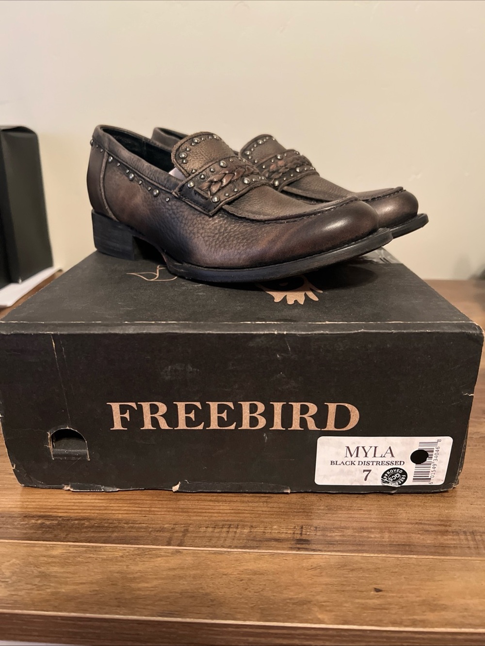 Freebird Myla Women’s Black Distressed Studded Loafers